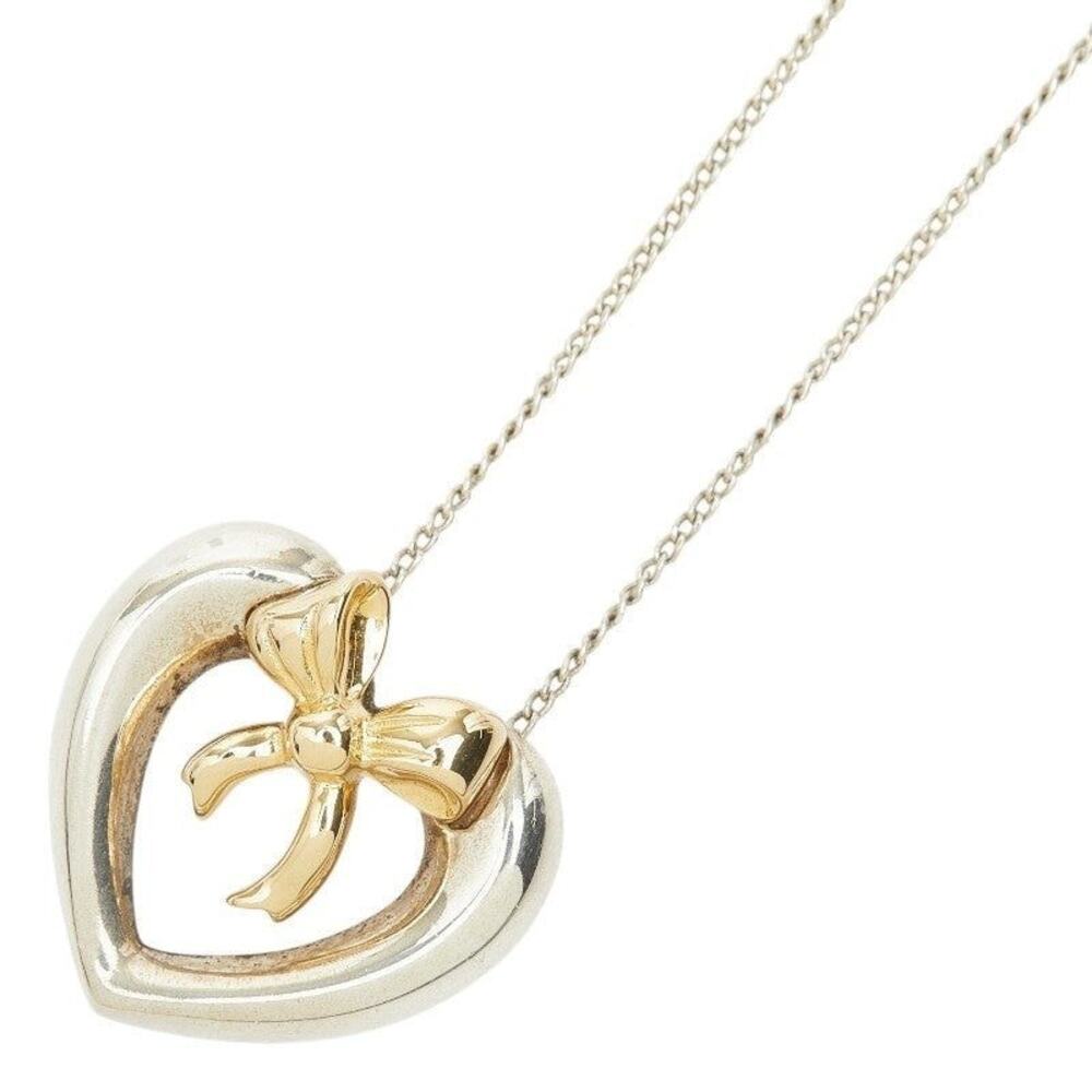 Tiffany & Co. Heart Ribbon Necklace Sterling Silver 925 18K Yellow Gold